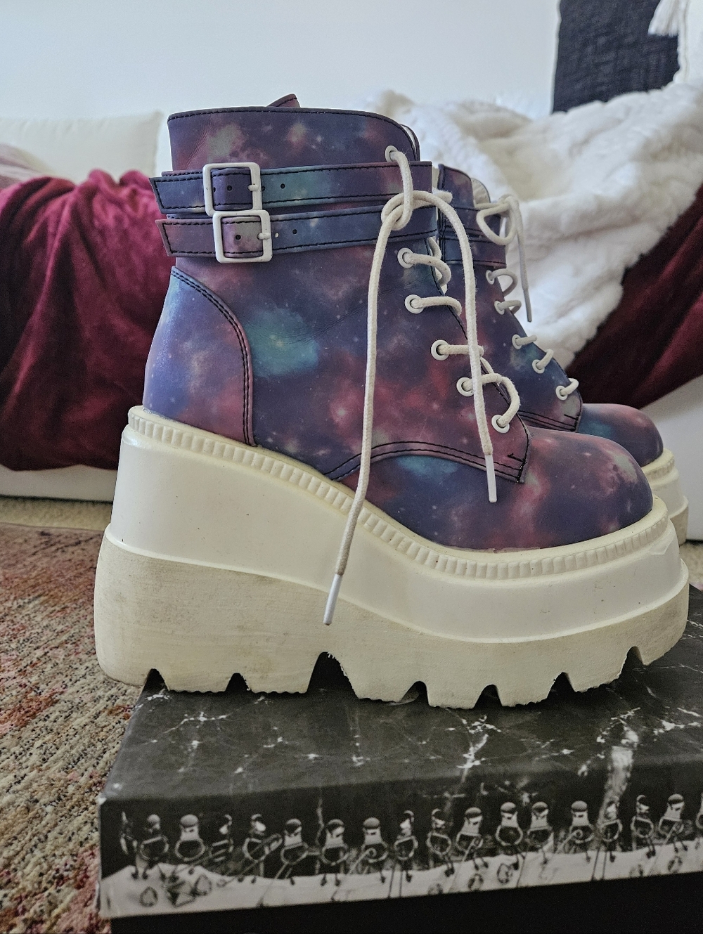 Demonia Galaxy Reflective Platform Lace-Up Ankle Boots